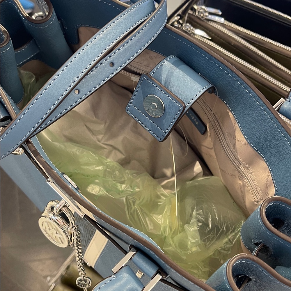 MICHAEL KORS Hamilton Md Leather and Snake Embossed Stripe Satchel
Cornflower - Picture 9 of 16